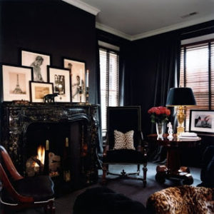 sitting room setting with dark tones and timeless style